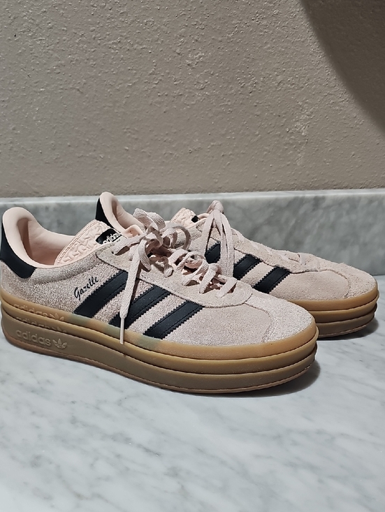 adidas Shoes - adidas Gazelle Platform Sneakers in Blush Pink with Black Stripes